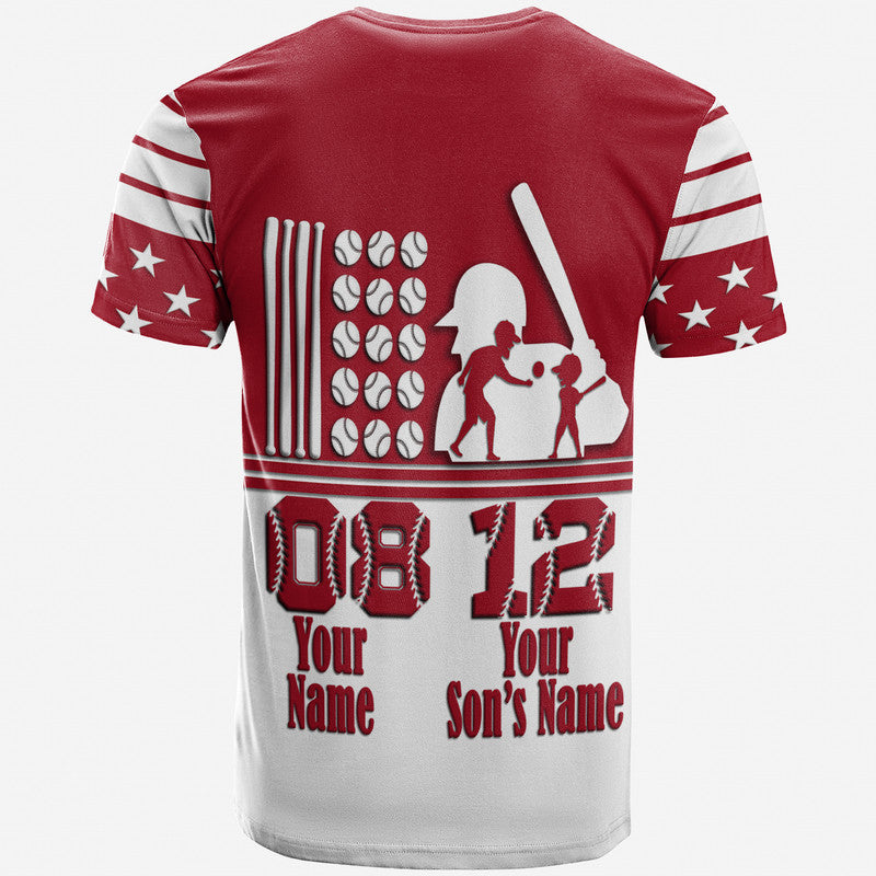 Custom Fathers Day America Dad and Son Baseball Player T Shirt Red No.1 - Wonder Print Shop