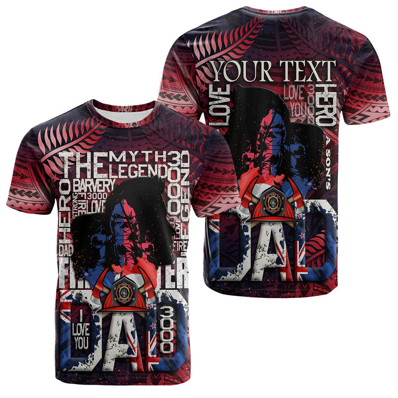 Custom Fathers Day New Zealand Firefighter Dad T Shirt Maori Pattern Style - Wonder Print Shop