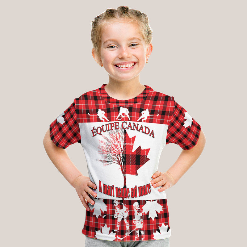 Custom Fathers Day Canada Hockey T Shirt Maple Leaf Tartan - Wonder Print Shop