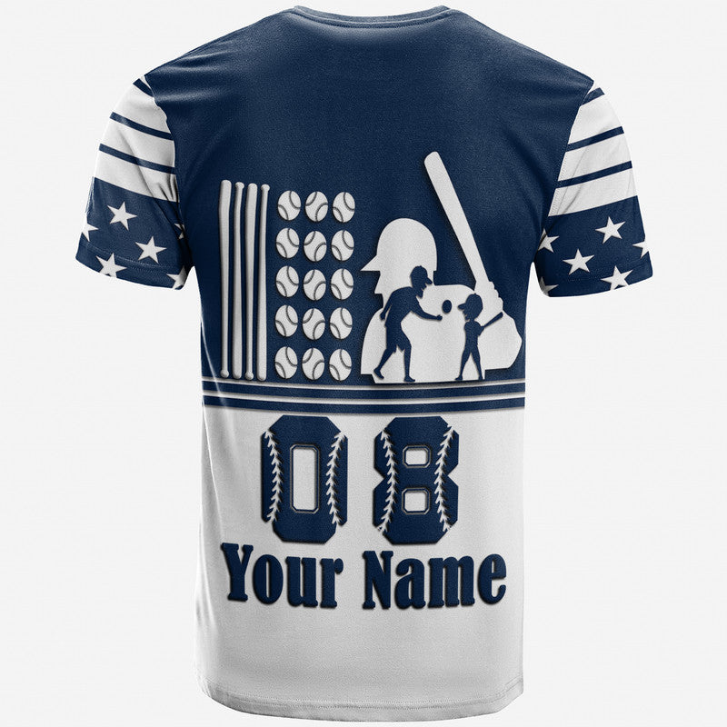 Custom Fathers Day America Dad and Son Baseball Player T Shirt Blue No.2 - Wonder Print Shop