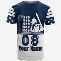 Custom Fathers Day America Dad and Son Baseball Player T Shirt Blue No.2 - Wonder Print Shop