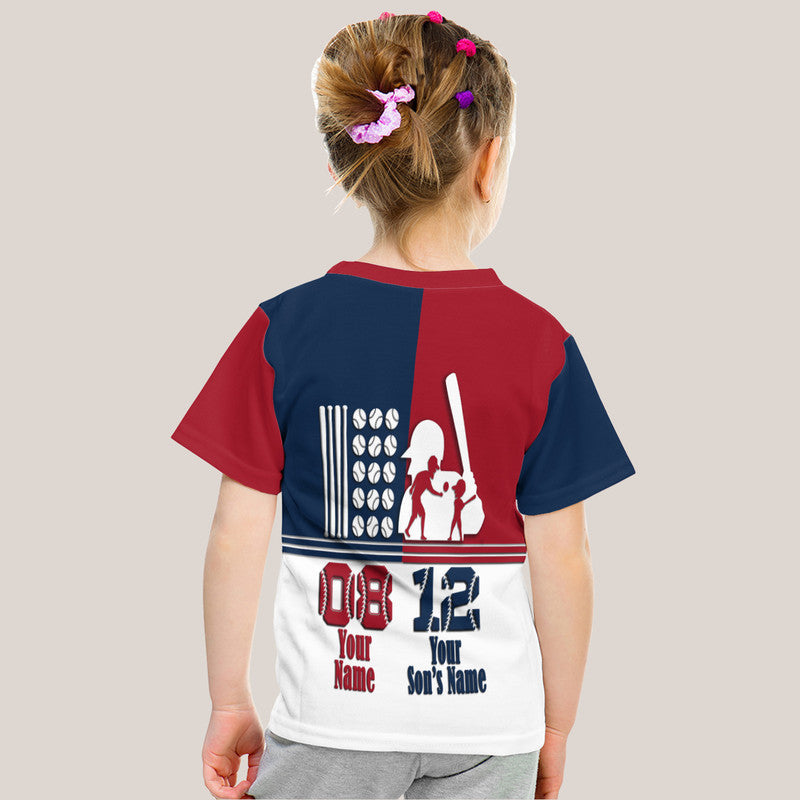 Custom Fathers Day America Dad and Son Baseball Player T Shirt Mixed Blue and Red - Wonder Print Shop