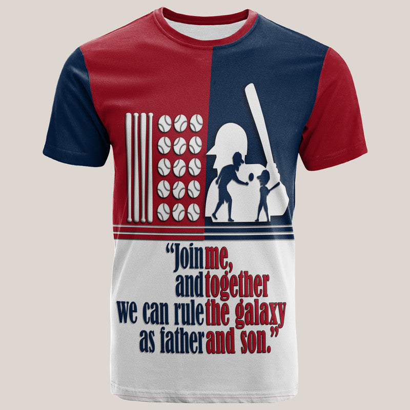 Custom Fathers Day America Dad and Son Baseball Player T Shirt Mixed Blue and Red - Wonder Print Shop