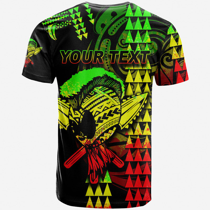 Crewneck T-shirt with black base, 'YOUR TEXT' top print, neon green/yellow tribal warrior
