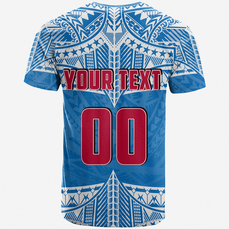 Custom And Number Toa Samoa Rugby T Shirt Blue Sky LT6 - Wonder Print Shop