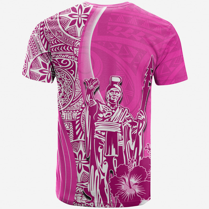 Pink short-sleeve T-shirt with white graphic pattern on back