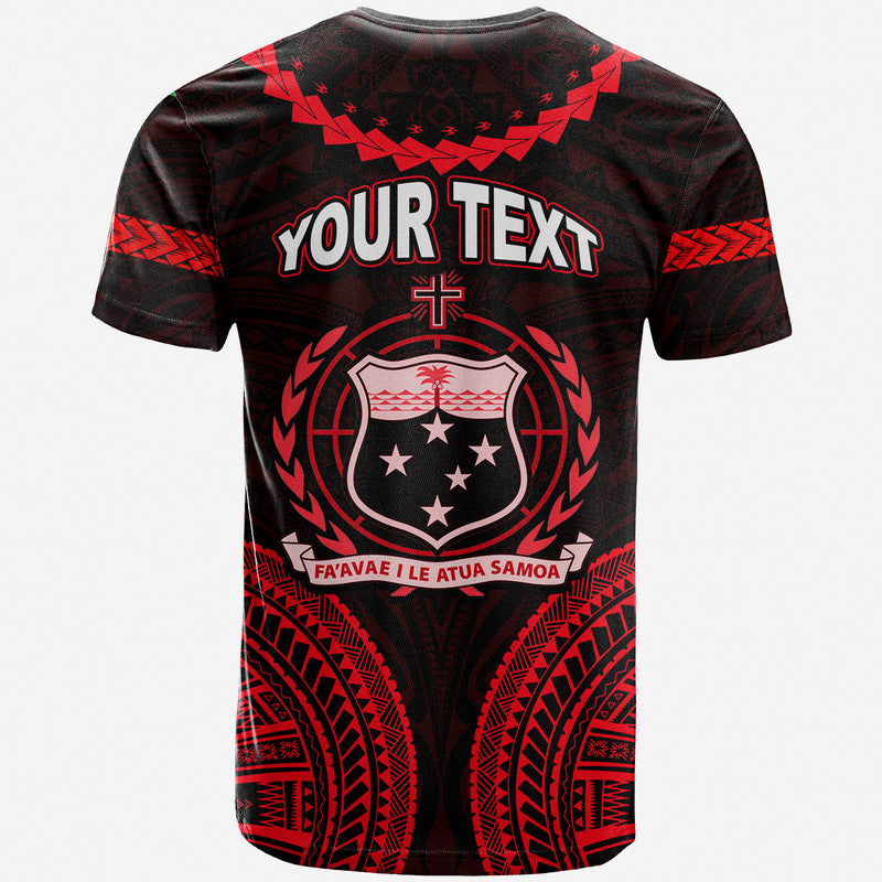 Red and black tribal T-shirt back with YOUR TEXT, crest with stars, crew neck