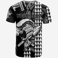 Custom text warrior T-shirt, black with white geometric print and yellow 'YOUR TEXT'