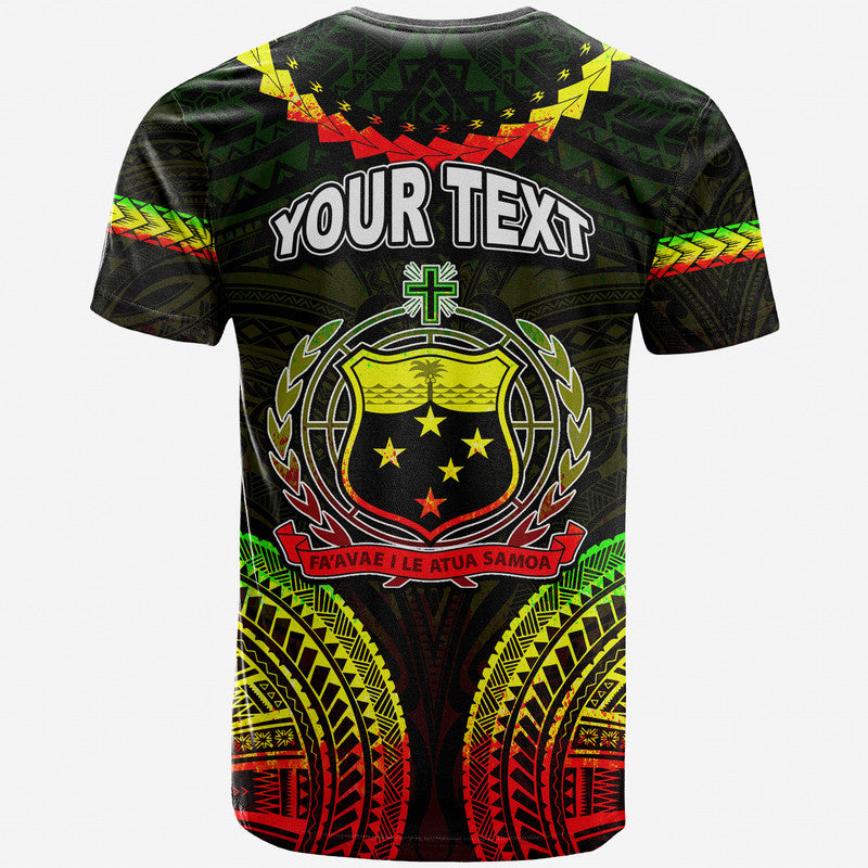 Dark green tribal T-shirt with crest, stars, cross, and red yellow green accents