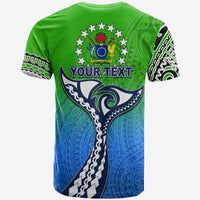 Green and blue T-shirt back with “YOUR TEXT” stars wreath and whale graphic