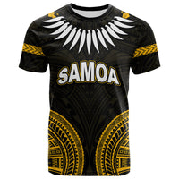 Black tribal T-shirt with white wing graphic and gold 'SAMOA' print