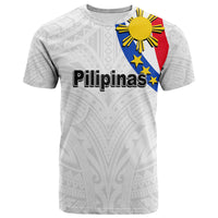 White short-sleeve T-shirt with Pilipinas flag crest and 'Pilipinas' front print