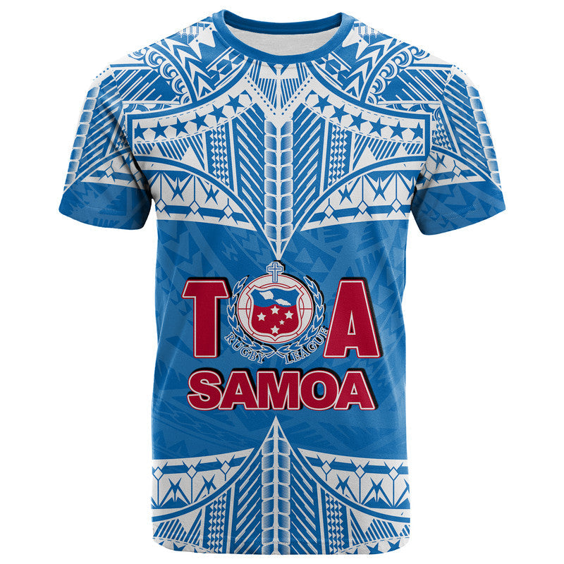 Custom And Number Toa Samoa Rugby T Shirt Blue Sky LT6 - Wonder Print Shop