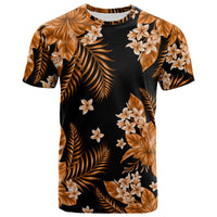 Orange and black tropical floral T-shirt with palm leaf print
