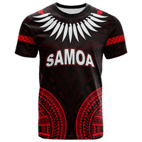 Red and black tribal T-shirt with SAMOA print and white winged graphic, crew neck