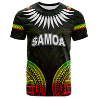 Dark green tribal T-shirt with Samoa text, wing graphic, and red yellow green accents