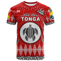 Red rugby T-shirt with large Tonga graphic and central animal face emblem