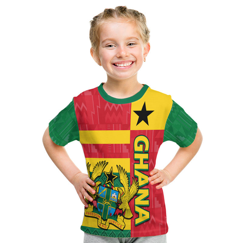 Ghana Football Flag Color Mixed Kente Pattern T Shirt - Wonder Print Shop