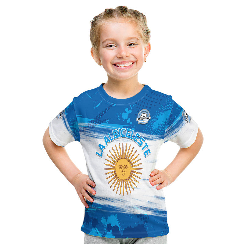 Custom Argentina Sol de Mayo La Albiceleste Flag Style T Shirt Blue - Wonder Print Shop