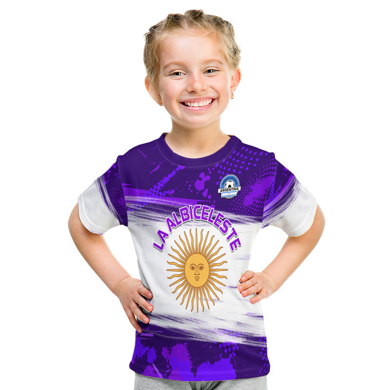 Custom Argentina Sol de Mayo La Albiceleste Flag Style T Shirt Purple - Wonder Print Shop