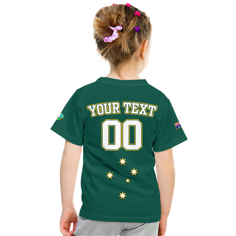 (Custom Text And Number) Baseball 2023 Australia Green Kid T Shirt - Wonder Print Shop
