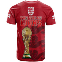 Red football T-shirt with back The Three Lions text and gold trophy graphic