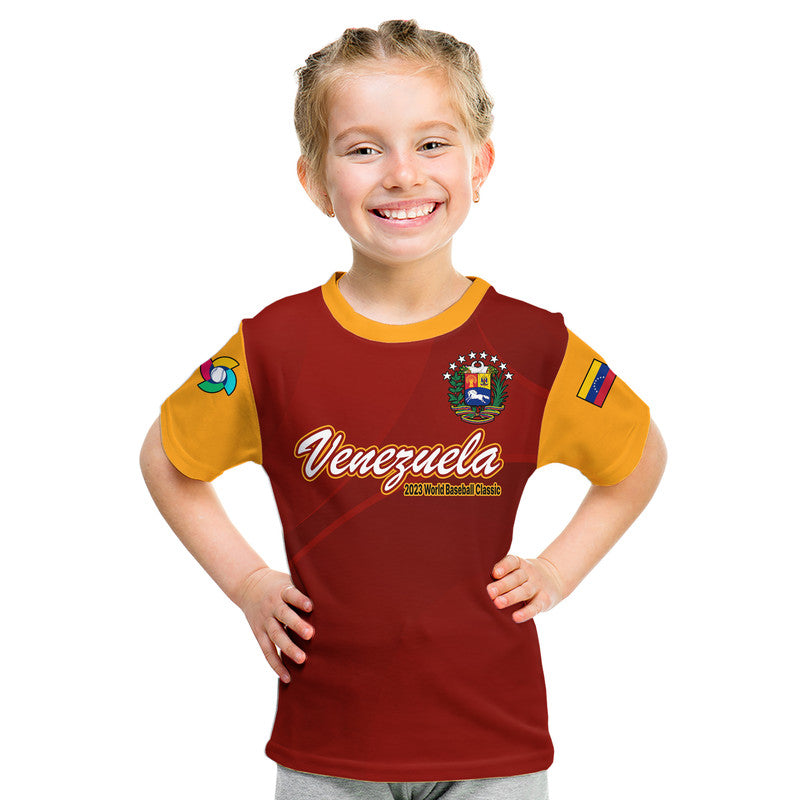 (Custom Personalised) Venezuela Baseball 2023 Kid T Shirt Venezuela Coat Of Arms - Wonder Print Shop