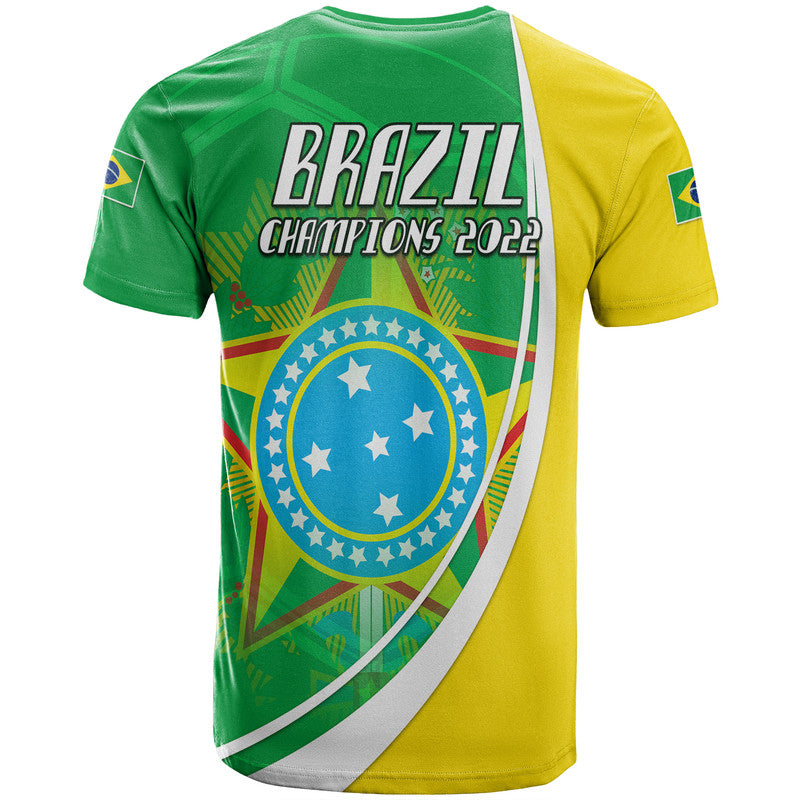 Brazil Champions 2022 football t-shirt back print, 'BRAZIL Champions 2022' and crest