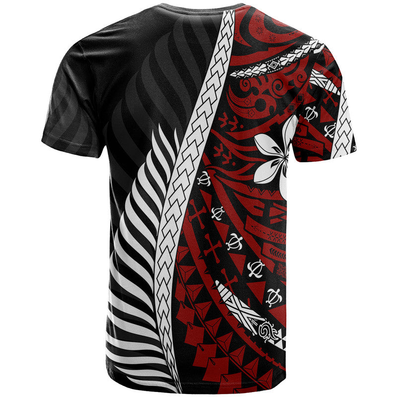 Black rugby T-shirt with red side panel and white striped tribal graphics