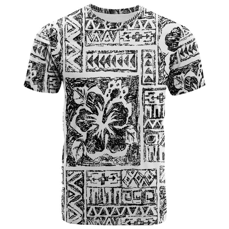 Fiji Tribal Black T Shirt Triple Hibiscus Tapa Style - Wonder Print Shop