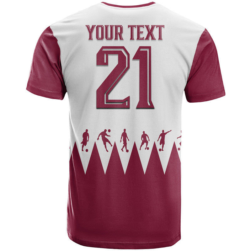 Custom Qatar WC 2022 Flag Style T Shirt The Maroon Football Player - Wonder Print Shop