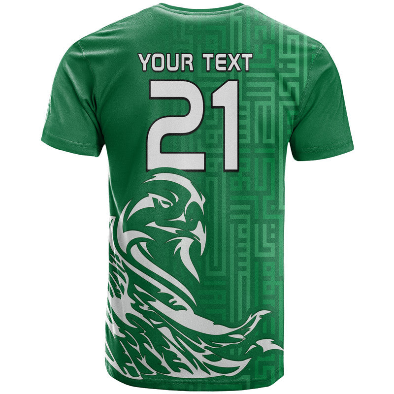 Custom Saudi Arabia Football Falcon Bird And Arabic Text T Shirt - Wonder Print Shop