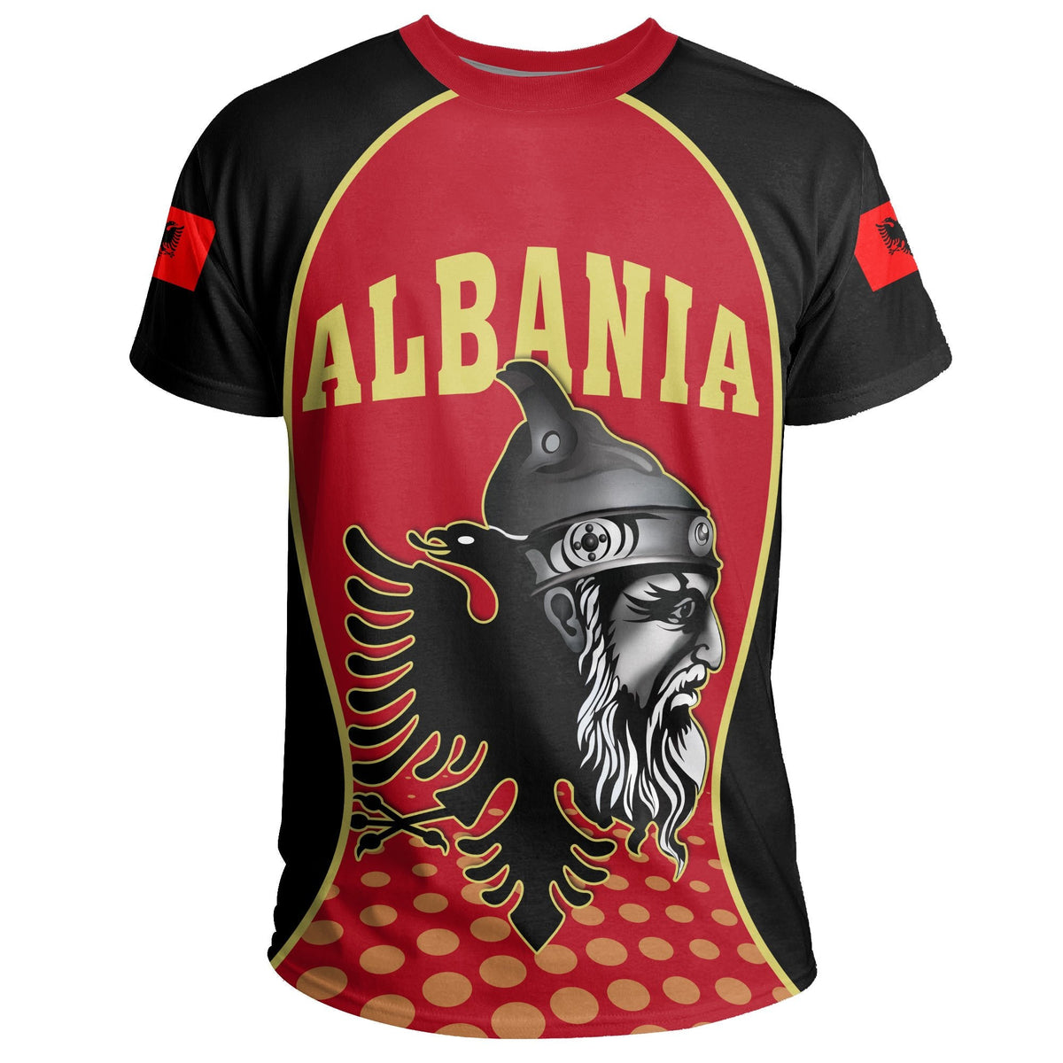 Albania T-shirt multicolor with Skanderbeg print and 'ALBANIA' on front