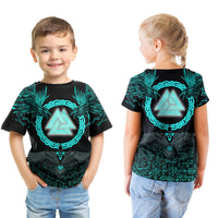 Viking T shirt Kid Three Raven and Valknut Cyan RLT12 - Wonder Print Shop