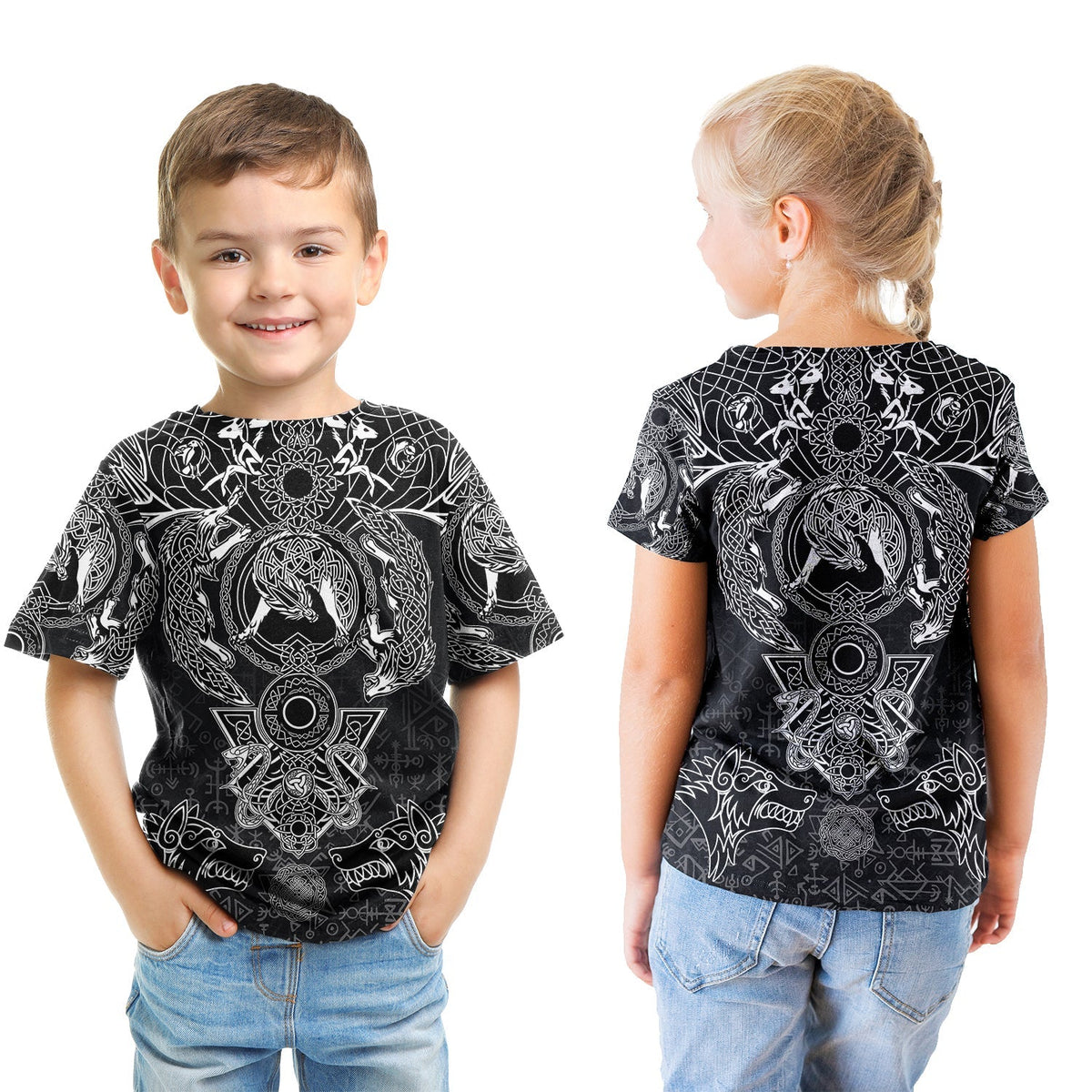Viking T shirt Kid - Fenrir and Skoll and Hati RLT12 - Wonder Print Shop