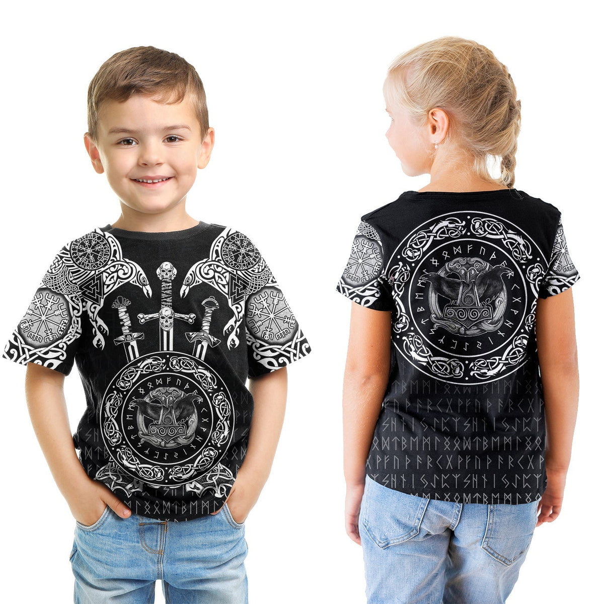 Viking T shirt Kid - Huginn and Muniin With Mjolnir RLT12 - Wonder Print Shop