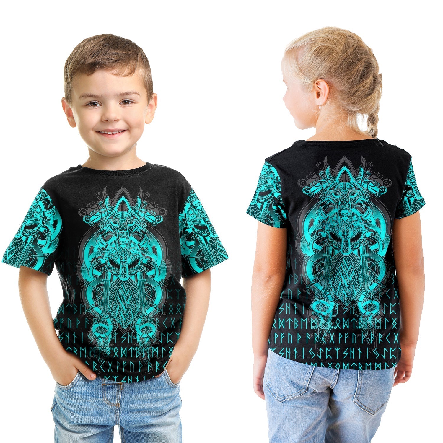 Viking Tyr Tattoo Cyan T shirt Kid RLT12 - Wonder Print Shop