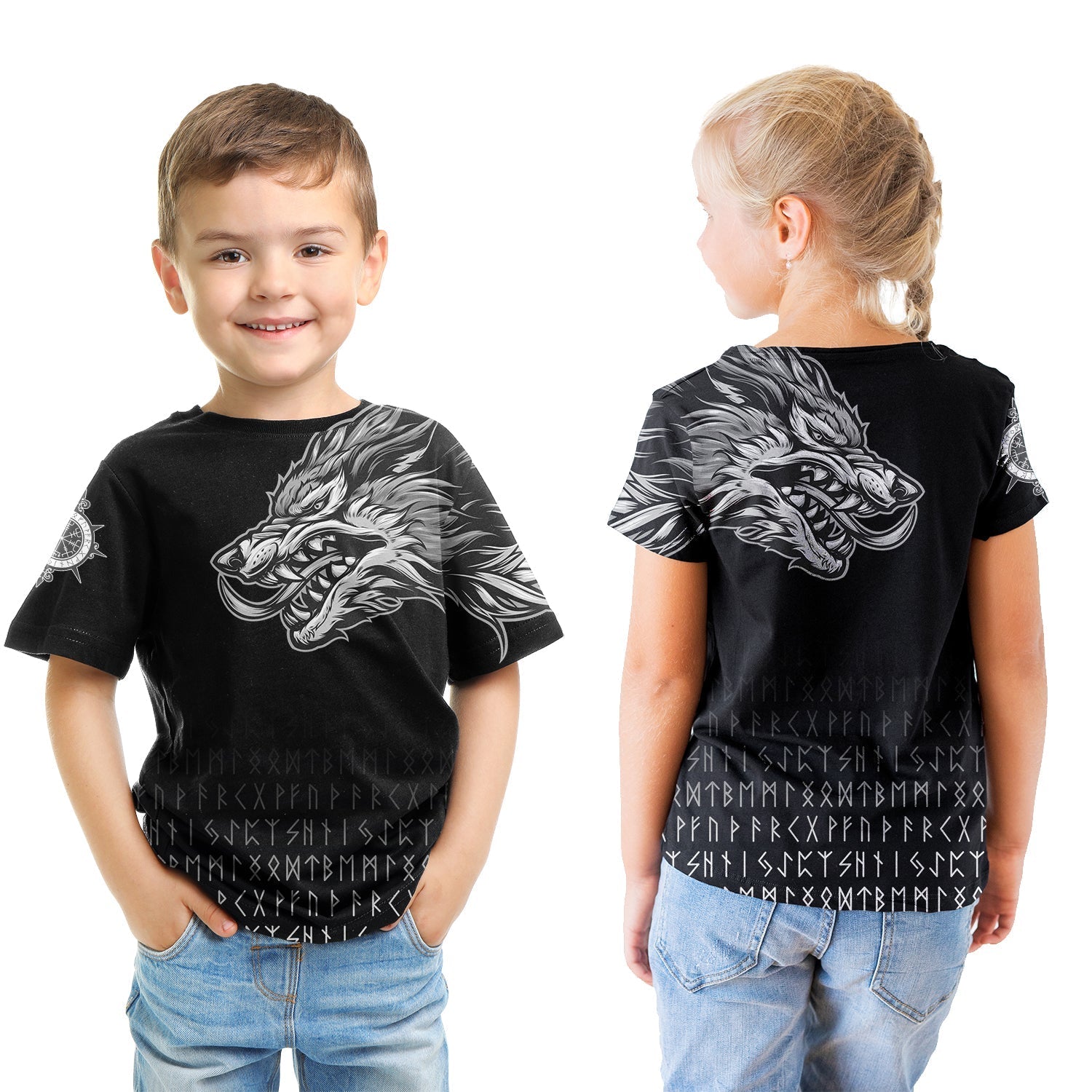 Viking T shirt Kid Fenrir Wolf Near Shoulder RLT12 - Wonder Print Shop