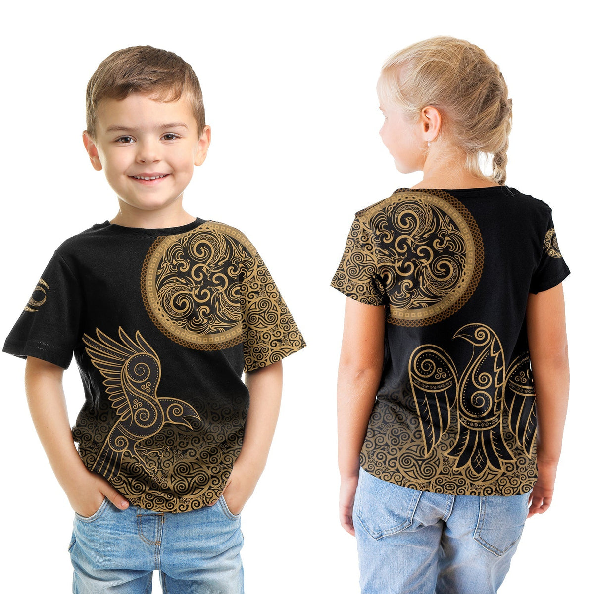 Viking T shirt Kid - Triskele Raven Celtic RLT12 - Wonder Print Shop