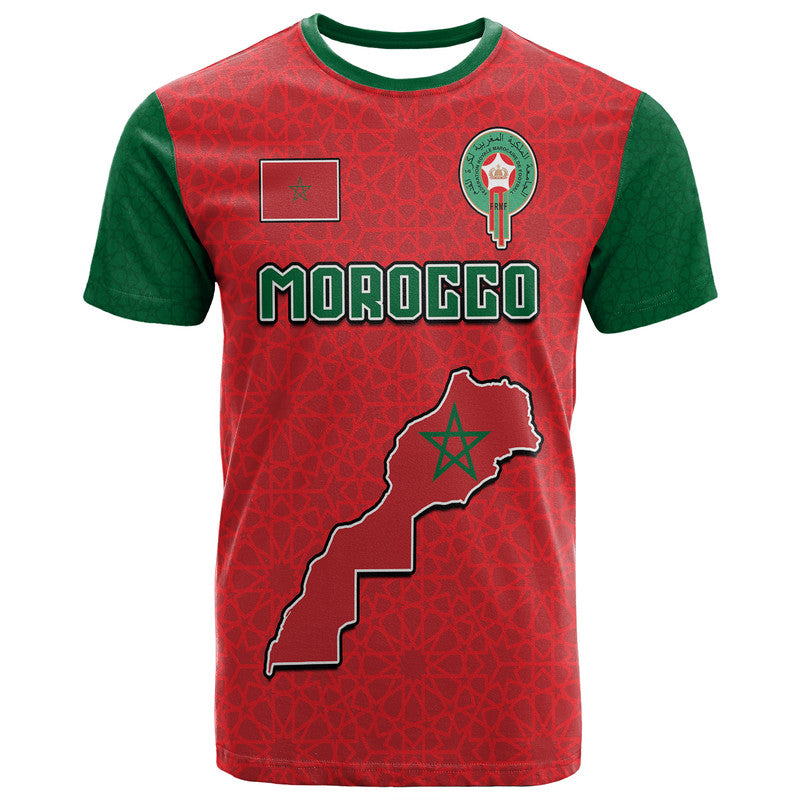 Morocco Football Mixed Flag Map Style T Shirt - Wonder Print Shop