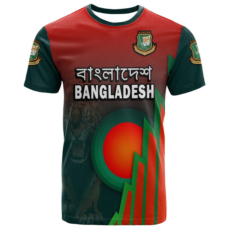 Custom Bangladesh Bangla Tigers Cricket T Shirt Tigers and Bangladesh Flag - Wonder Print Shop