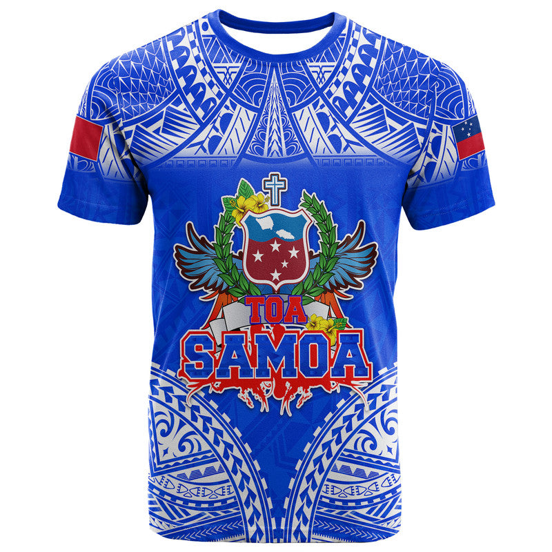 Toa Samoa Polynesian Rugby T Shirt Samoan Flag Blue Color - Wonder Print Shop
