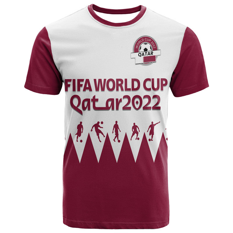 Custom Qatar WC 2022 Flag Style T Shirt The Maroon Football Player - Wonder Print Shop