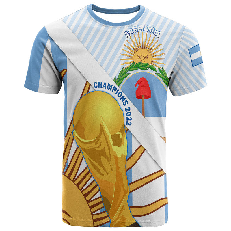 Custom Argentina Champions World Cup 2022 T Shirt La Albiceleste Sol de Mayo - Wonder Print Shop