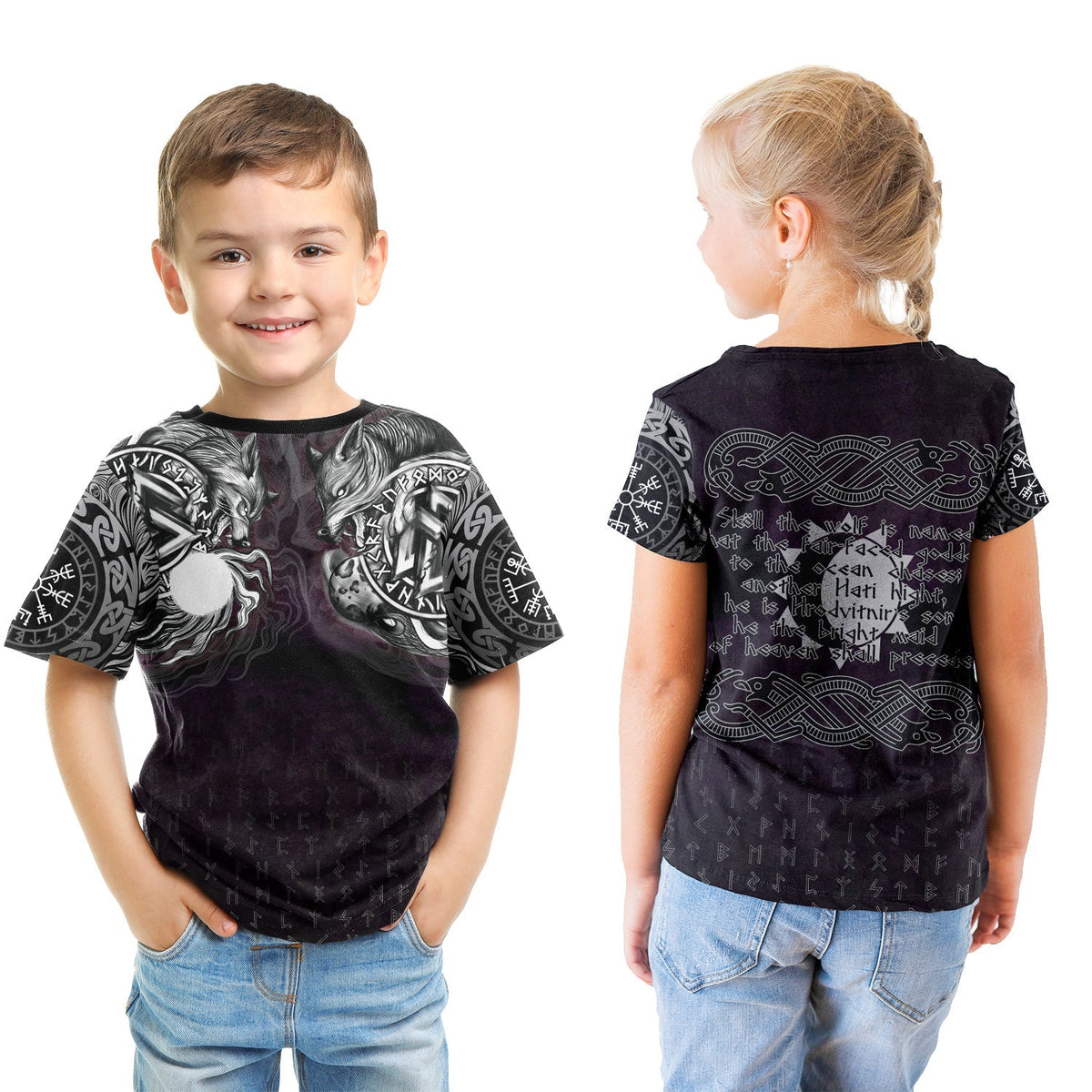 Viking T shirt Kid - Hati and Skoll Valknut RLT12 - Wonder Print Shop
