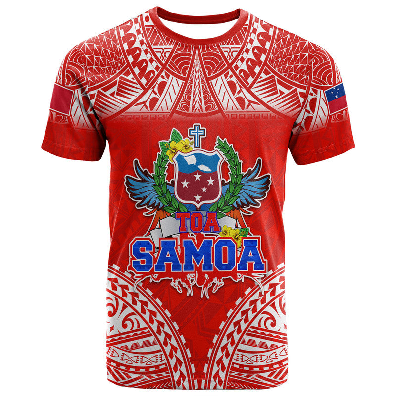 Toa Samoa Polynesian Rugby T Shirt Samoan Flag Red Color - Wonder Print Shop