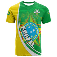 Custom Brazil football t-shirt with Brazil crest graphic, green and yellow front