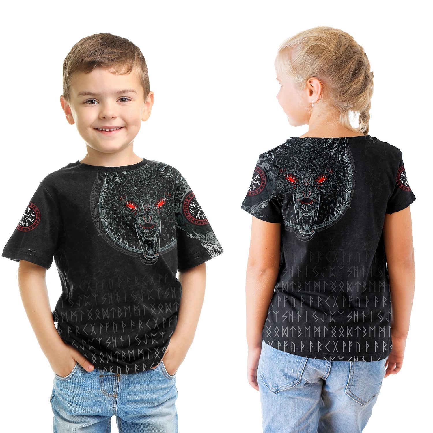 Viking T shirt Kid - Fenrir Wolf RLT12 - Wonder Print Shop