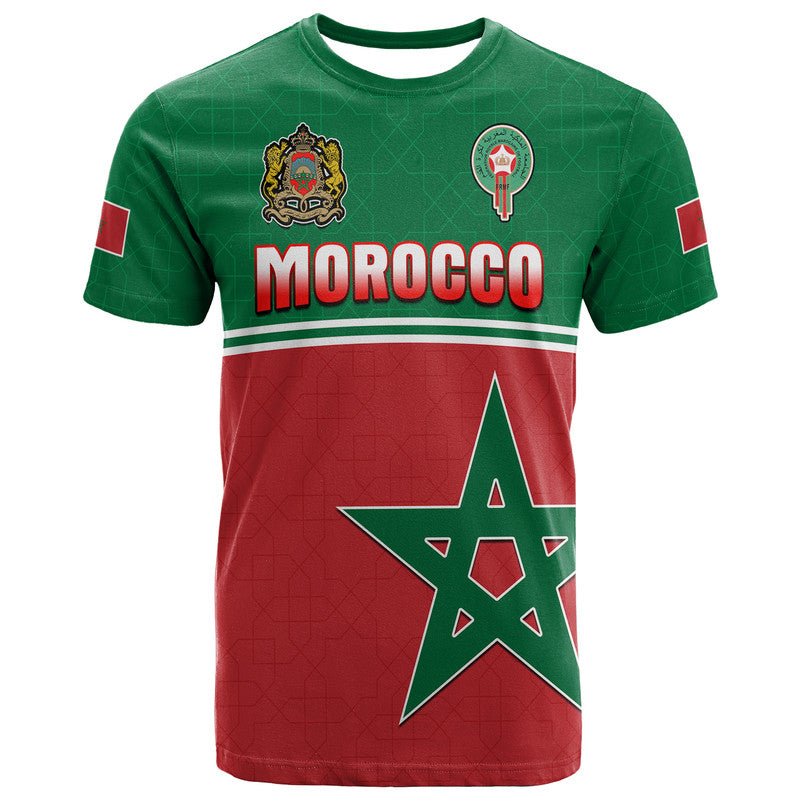 Custom Morocco Football Geometric Halftone Pattern T Shirt - Wonder Print Shop