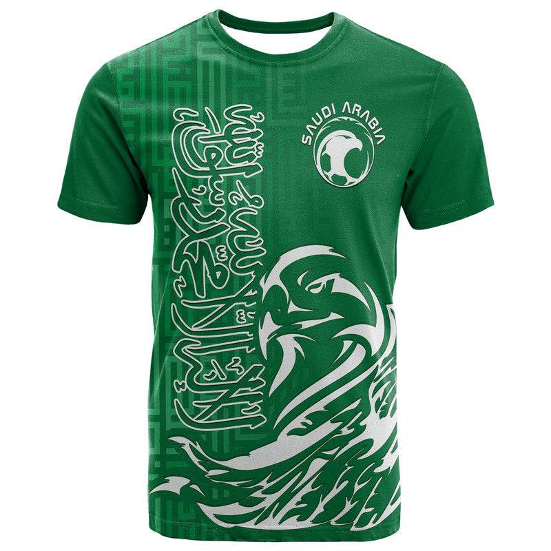 Saudi Arabia Football Falcon Bird And Arabic Text T Shirt - Wonder Print Shop